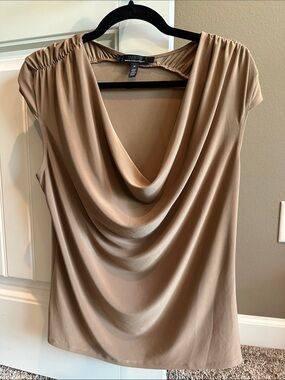 White House Black Market Tan Draped Cowl Neck Sleeveless Top